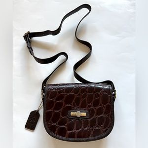 UMME Milano Genuine Leather Women’s Red Brown Crossbody Bag Logo Adjust. Strap